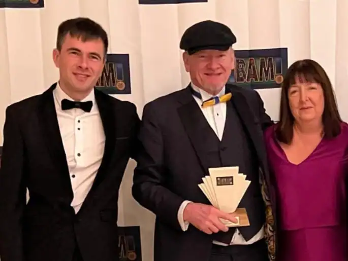 Liam with his IBAM Chicago Irish Visual Artists of the Year Trophy 2025